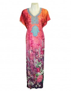 Djellaba pour femme à imprimé floral rose et violet
