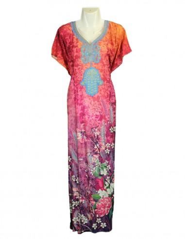 Djellaba pour femme à imprimé floral rose et...