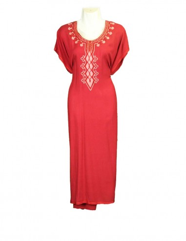 Djellaba pour femme rouge à broderie beige, col...