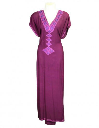 Women's plum djellaba with lilac embroidery,...