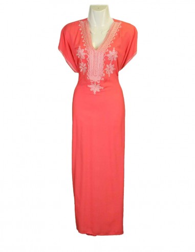 Women's salmon djellaba with white embroidery
