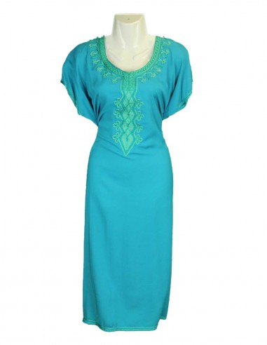 Djellaba pour femme turquoise à broderie verte,...