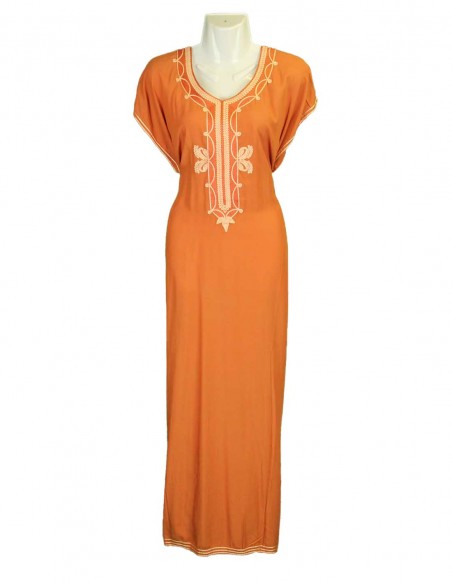 Women's orange djellaba with white embroidery, model A