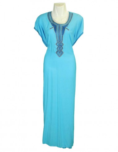 Djellaba pour femme bleu ciel à broderie bleu...