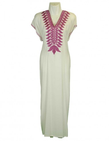 Djellaba pour femme blanche à broderie fuchsia