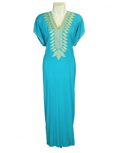 Djellaba pour femme turquoise à broderie vert d'eau