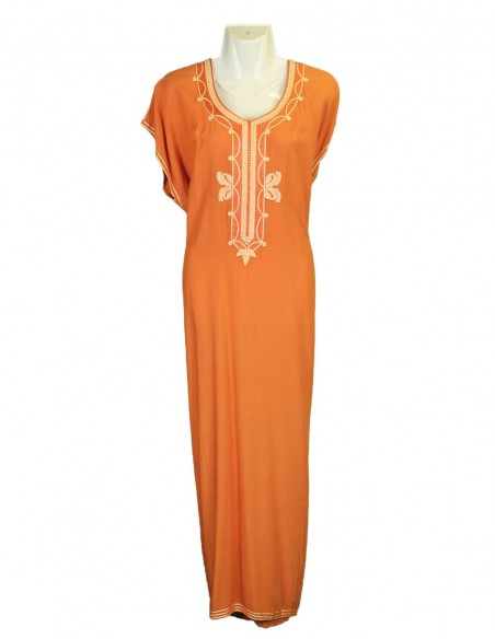 Women's orange djellaba with white embroidery, model B