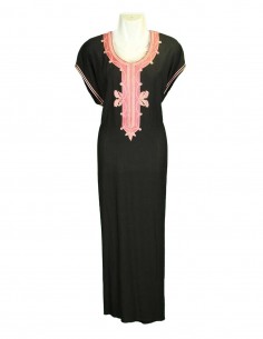 Women's black djellaba with pink embroidery