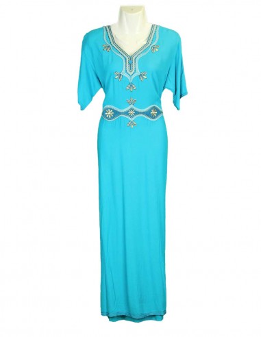 Women's sky blue djellaba with V-neck and waist...