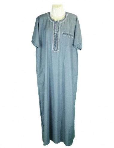 Men's bluish grey djellaba with white trim and...