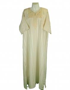 Men's cream djellaba with satin stripes and V embroidery