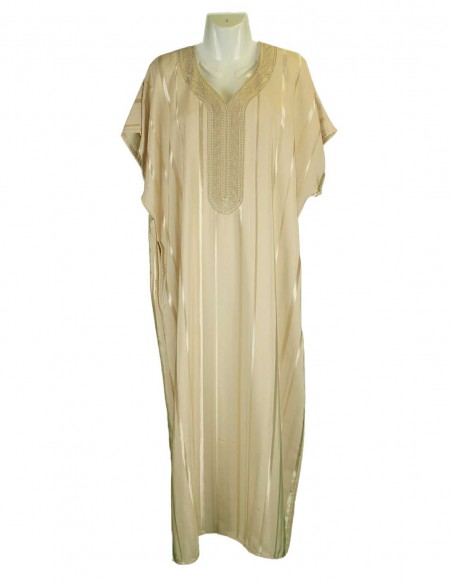Djellaba pour homme sable doré à rayures satinées