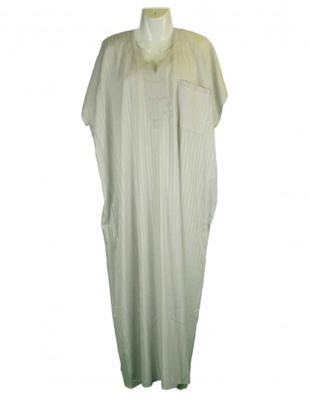 Men's pearl grey djellaba with fine stripes