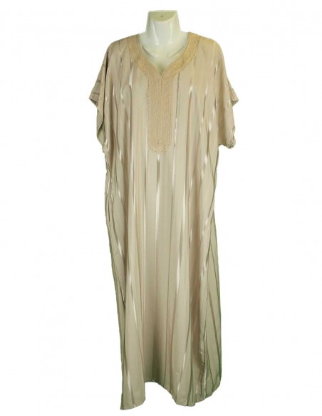 Djellaba pour homme taupe rosé à rayures satinées et broderie