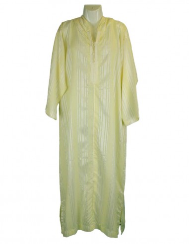 Men's cream djellaba, long sleeves with satin...