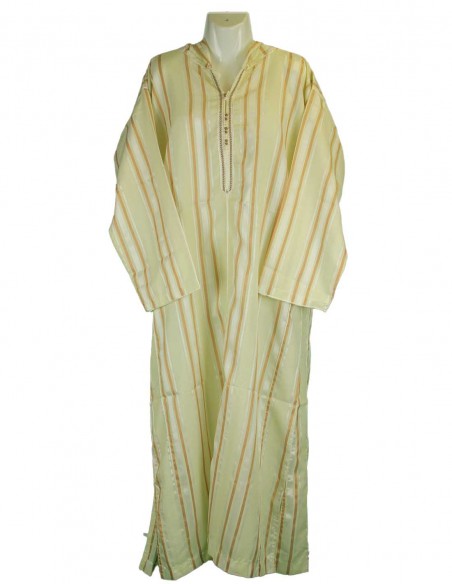 Djellaba pour homme crème à rayures marron, manches longues