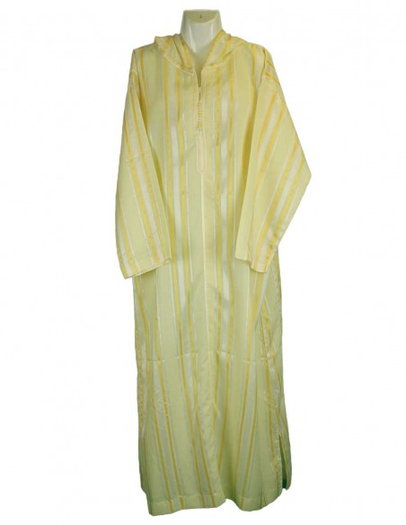 Men's cream djellaba with satin stripes, long sleeves