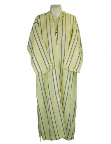 Men's cream djellaba with grey stripes, long...