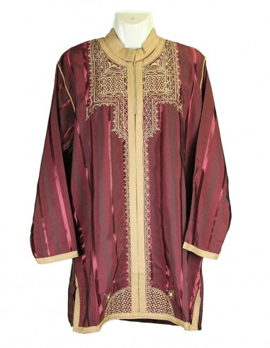 Moroccan tunic, burgundy striped with gold...