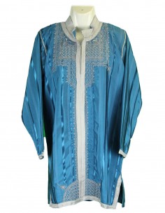 Tunique marocaine bleue à broderie argentée
