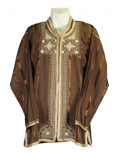Tunique marocaine marron à broderie beige