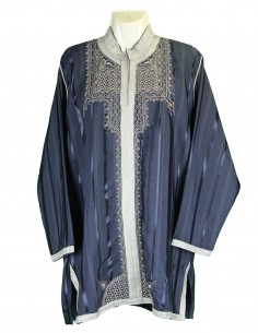 Moroccan tunic, navy striped with silver embroidery