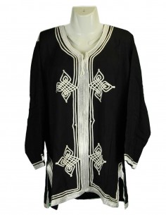 Moroccan tunic, black with white embroidery