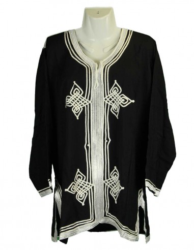 Tunique marocaine noire à broderie blanche