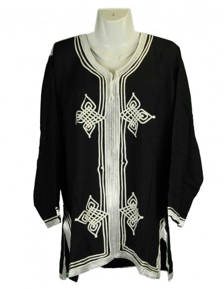 Tunique marocaine noire à broderie blanche