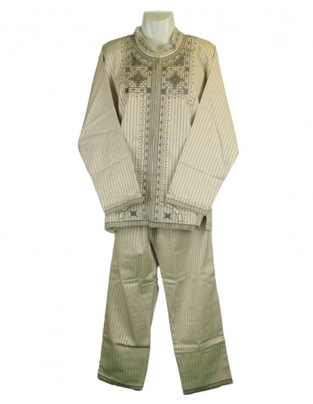 Moroccan jabador, light beige with matching embroidery