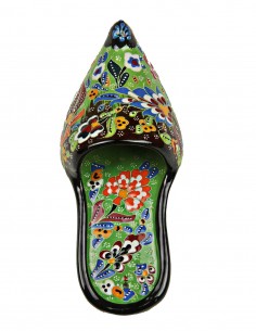 Babouche décorative en céramique à fleurs, vert émeraude