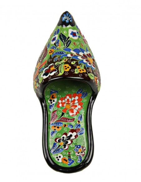 Babouche décorative en céramique à fleurs, vert émeraude