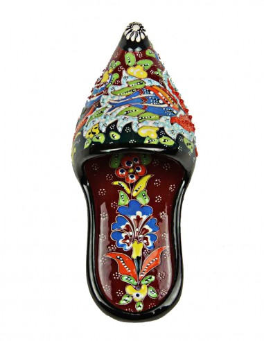Decorative ceramic slipper with flowers, burgundy