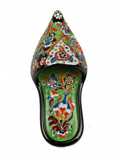 Decorative ceramic slipper with flowers, apple green