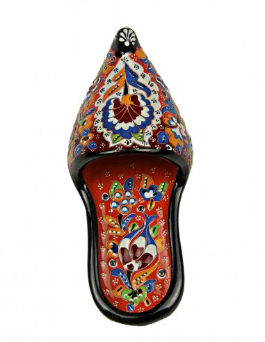 Decorative ceramic slipper with flowers, red...