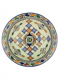 Assiette marocaine de Fès à croisillons bleus et orange,...