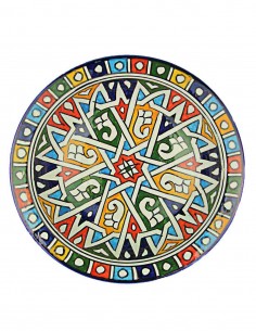Assiette marocaine de Fès à étoile bleue et rouge,...