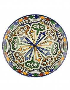Moroccan Fez plate with green and blue rays, 7.75 in