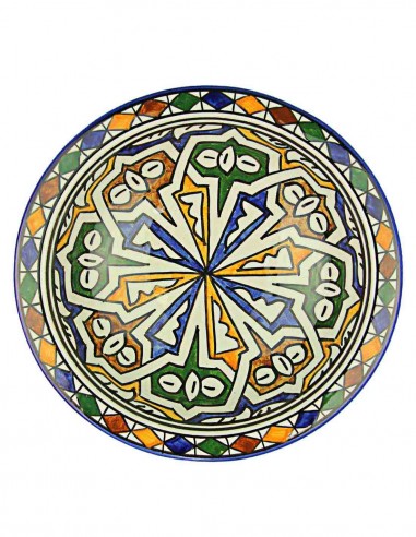 Moroccan Fez plate with green and blue rays,...