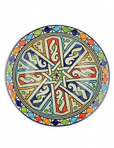Moroccan Fez plate with swirling blue and green star,...