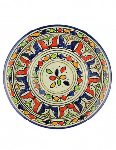 Moroccan Fez plate with central flower and red border,...