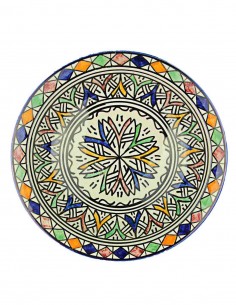 Moroccan Fez plate with fine blue star and black rays,...