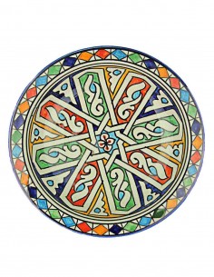 Moroccan Fez plate with six-branch swirl, 7.75 in