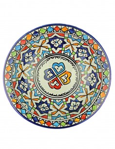 Assiette marocaine de Fès à cœurs bleus au centre, 7,75 po