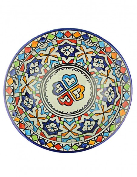Assiette marocaine de Fès à cœurs bleus au centre, 7,75 po