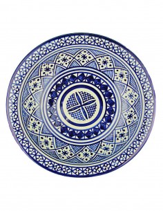 Moroccan Fez plate in blue and white with checkered...