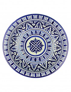Moroccan Fez plate in blue and white with central sun,...