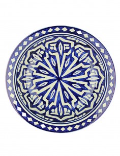 Assiette marocaine de Fès bleue et blanche à rayons en...