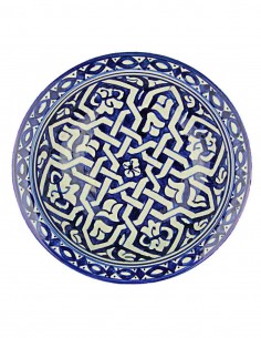 Moroccan Fez plate in blue and white with interlacing,...