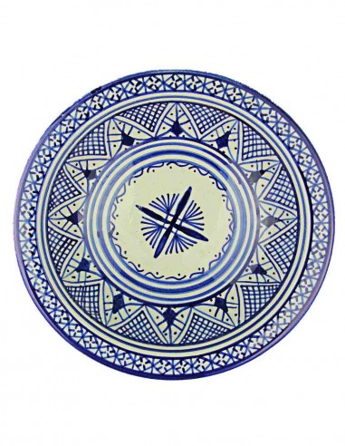Moroccan Fez plate in blue and white with fine...